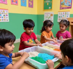 indian_preschool_image_of_sensory_bins_rice
